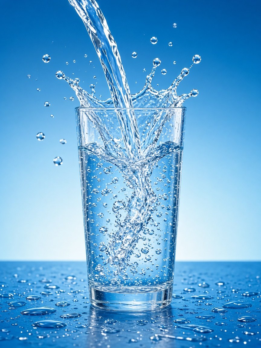 Clear water pouring into a glass
